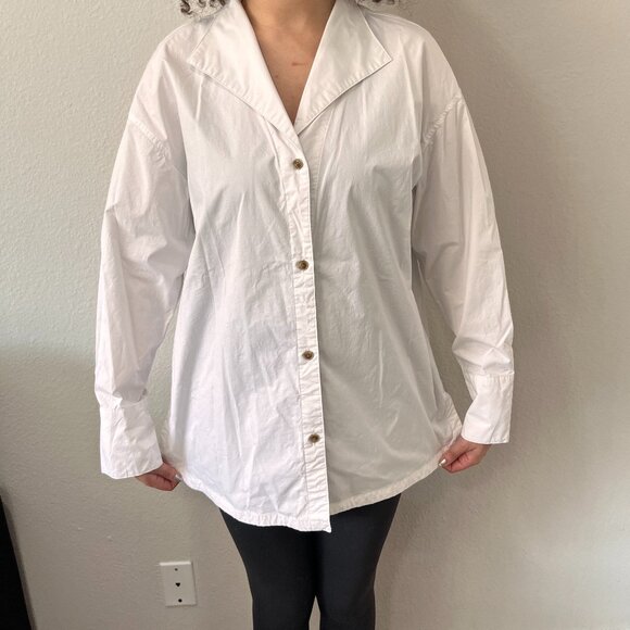 Martha Stewart Stretch Poplin Blouse with Split V-Neck - Picture 5 of 7